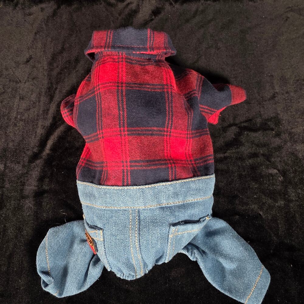 Denim Blue Jeans & Red Flannel Shirt Sz S Dog Western Attire Halloween Costume